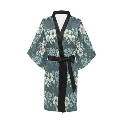 Flower Hawaiian Hibiscus Style Print Pattern Women Short Kimono Robe