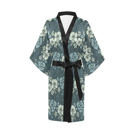 Flower Hawaiian Hibiscus Style Print Pattern Women Short Kimono Robe