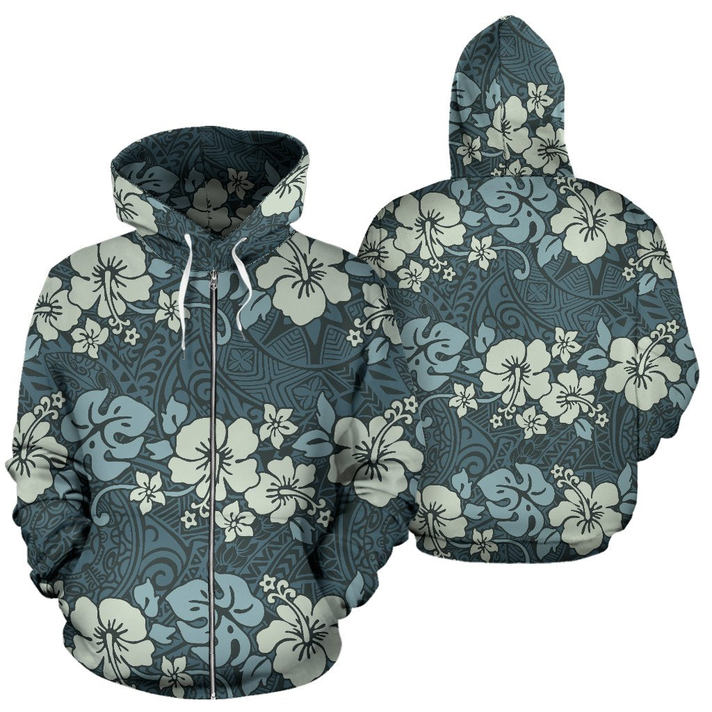 Flower Hawaiian Hibiscus Style Print Pattern Zip Up Hoodie