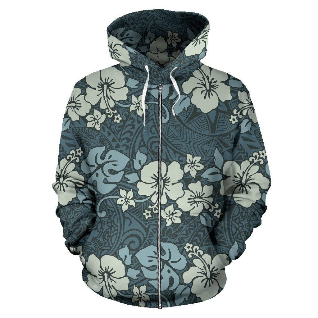 Flower Hawaiian Hibiscus Style Print Pattern Zip Up Hoodie