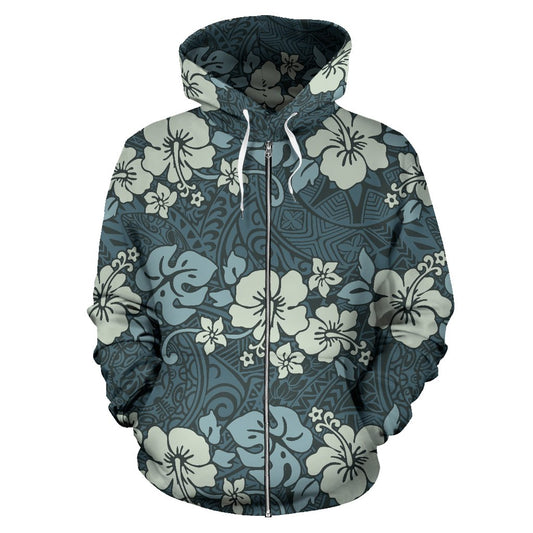 Flower Hawaiian Hibiscus Style Print Pattern Zip Up Hoodie