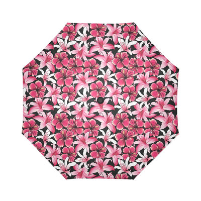 Flower Hawaiian Pink Red Hibiscus Print Automatic Foldable Umbrella