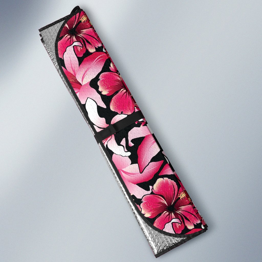 Flower Hawaiian Pink Red Hibiscus Print Car Sun Shade For Windshield