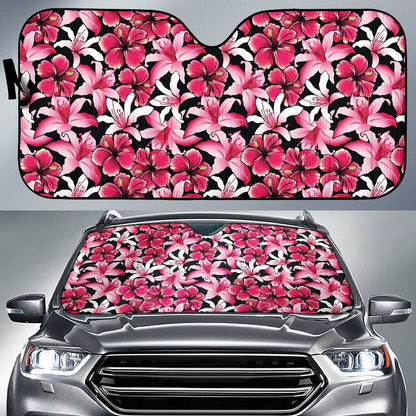 Flower Hawaiian Pink Red Hibiscus Print Car Sun Shade For Windshield