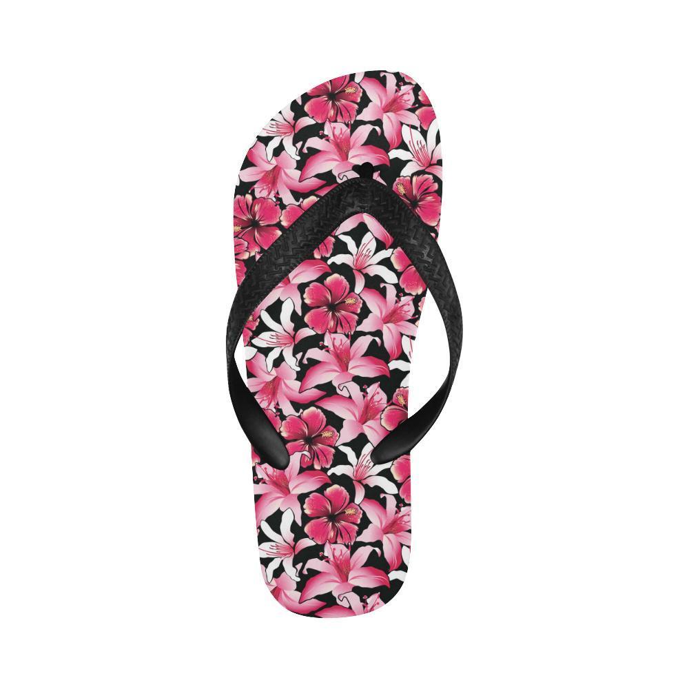 Flower Hawaiian Pink Red Hibiscus Print Flip Flops-JTAMIGO.COM