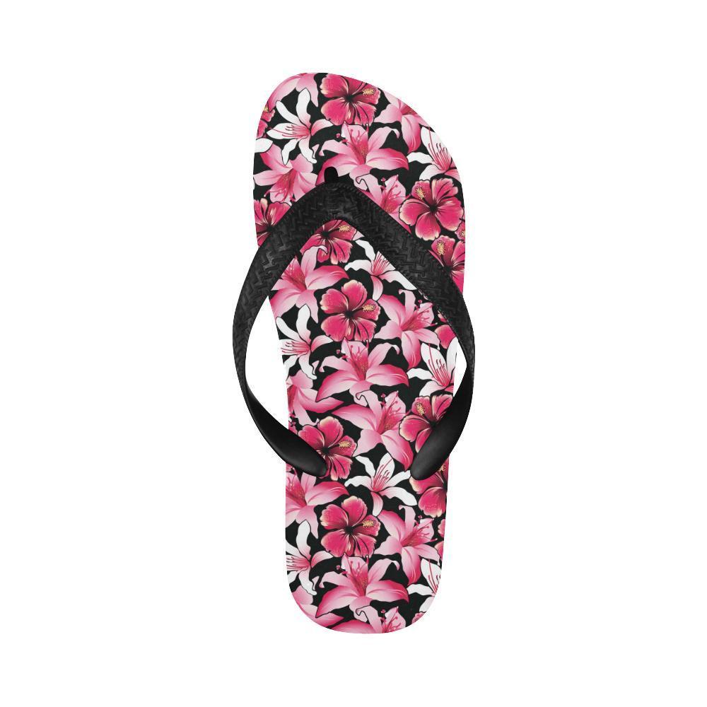 Flower Hawaiian Pink Red Hibiscus Print Flip Flops-JTAMIGO.COM