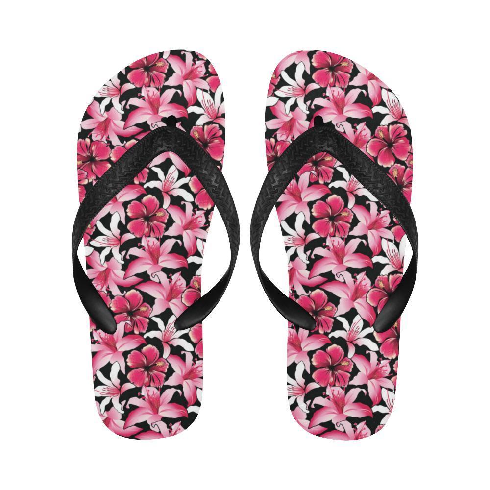 Flower Hawaiian Pink Red Hibiscus Print Flip Flops-JTAMIGO.COM