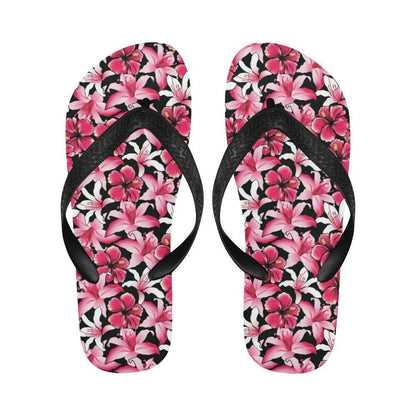 Flower Hawaiian Pink Red Hibiscus Print Flip Flops-JTAMIGO.COM