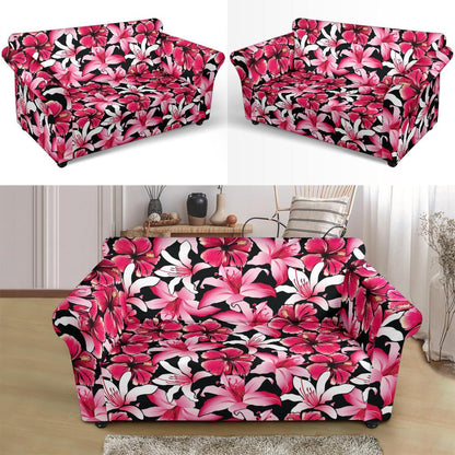 Flower Hawaiian Pink Red Hibiscus Print Loveseat Slipcover-JTAMIGO.COM