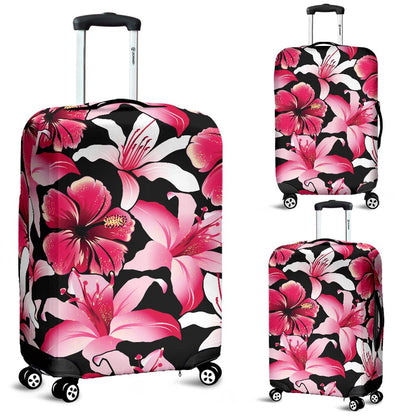 Flower Hawaiian Pink Red Hibiscus Print Luggage Cover Protector