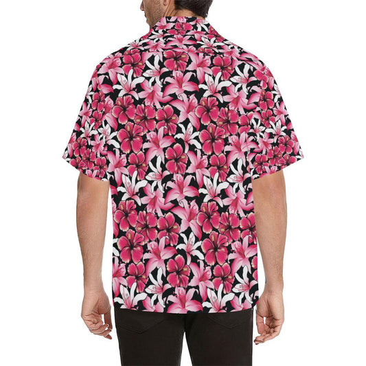 Flower Hawaiian Pink Red Hibiscus Print Men Aloha Hawaiian Shirt