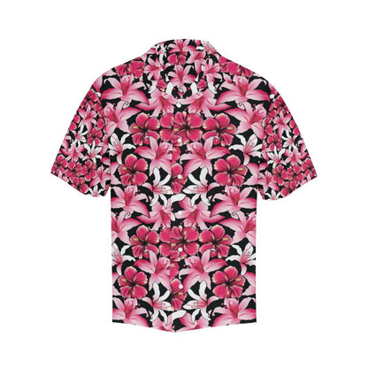 Flower Hawaiian Pink Red Hibiscus Print Men Aloha Hawaiian Shirt