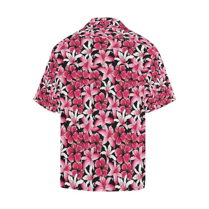 Flower Hawaiian Pink Red Hibiscus Print Men Aloha Hawaiian Shirt