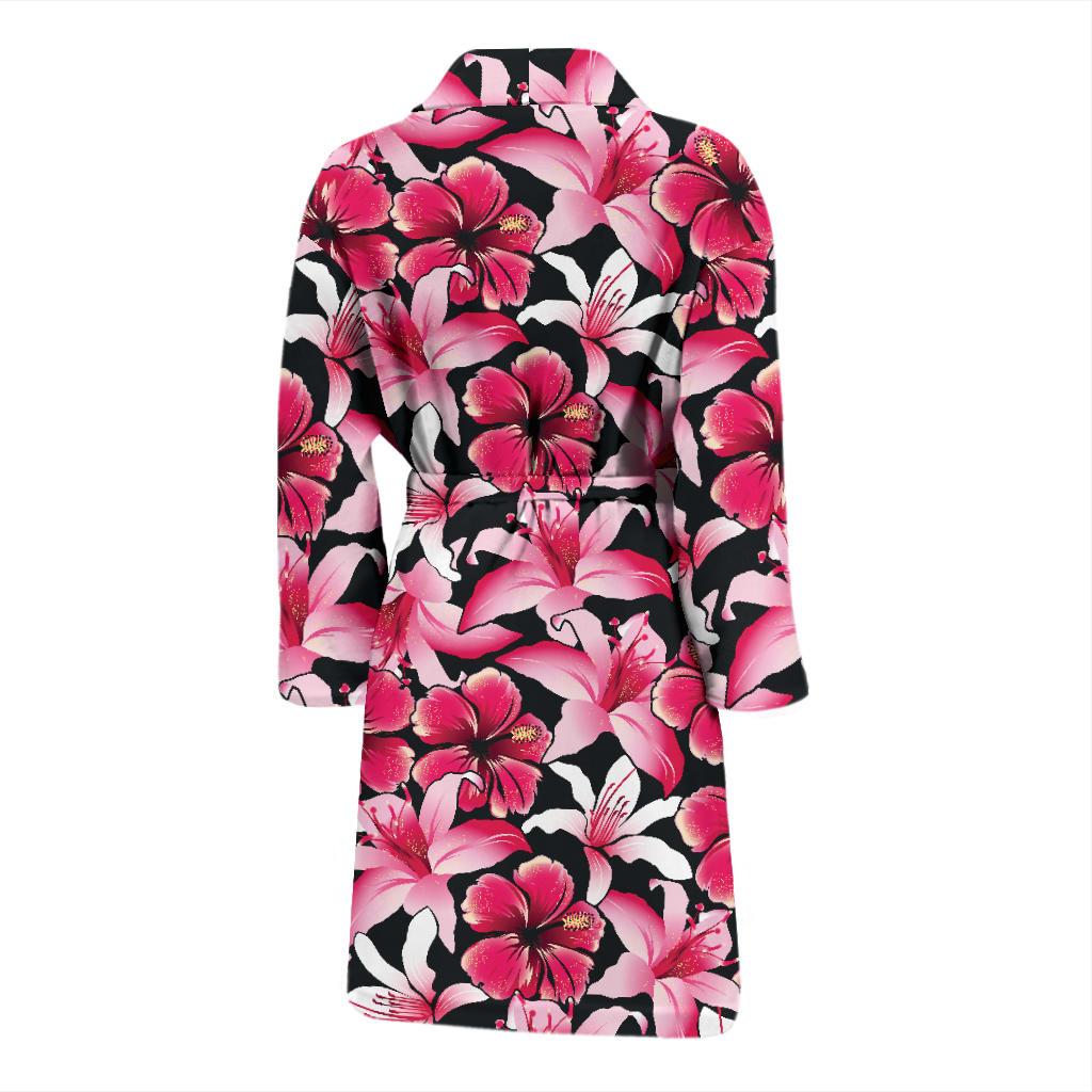 Flower Hawaiian Pink Red Hibiscus Print Men Bath Robe-JTAMIGO.COM