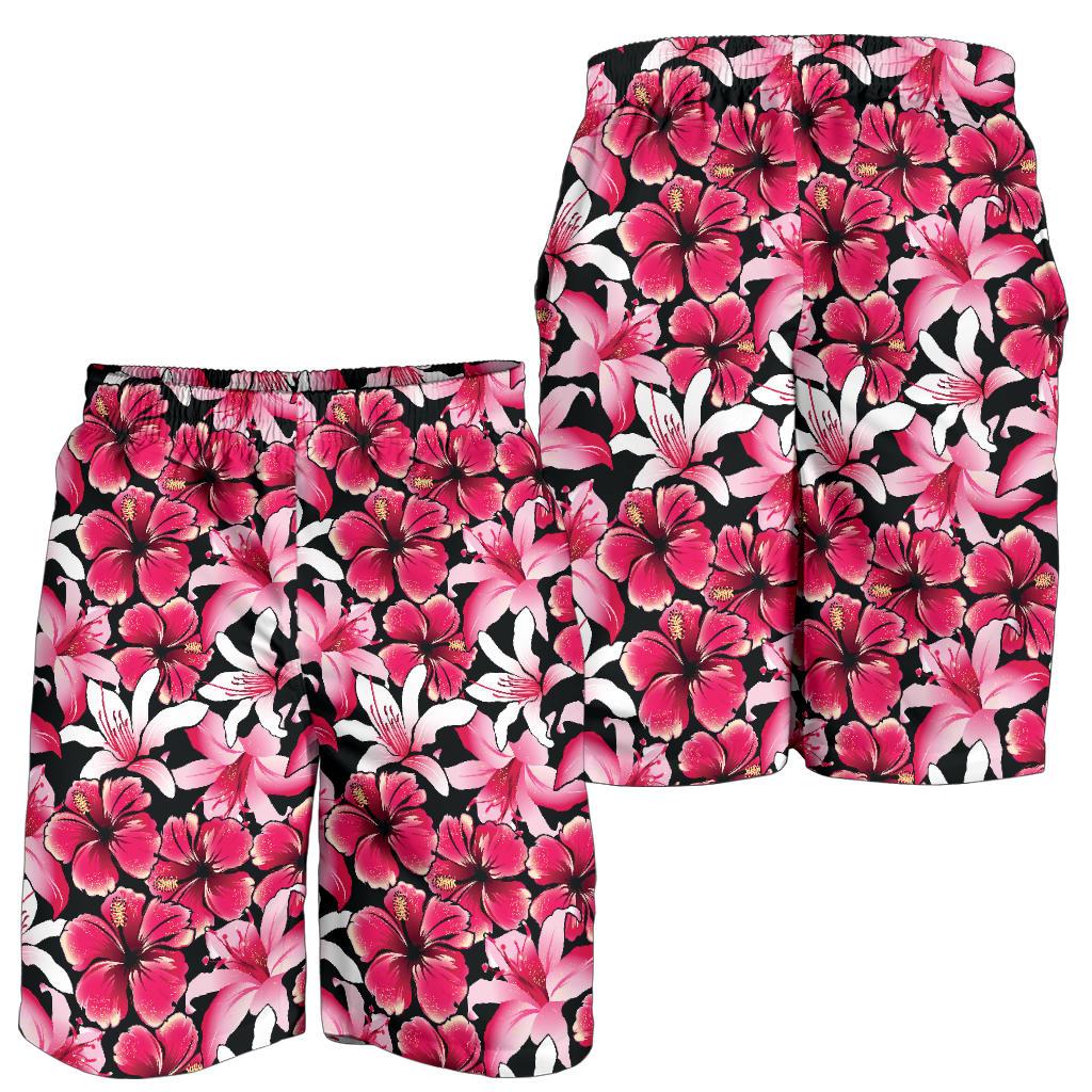 Flower Hawaiian Pink Red Hibiscus Print Mens Shorts-JTAMIGO.COM