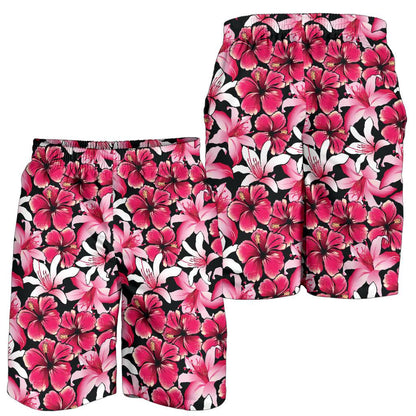 Flower Hawaiian Pink Red Hibiscus Print Mens Shorts-JTAMIGO.COM