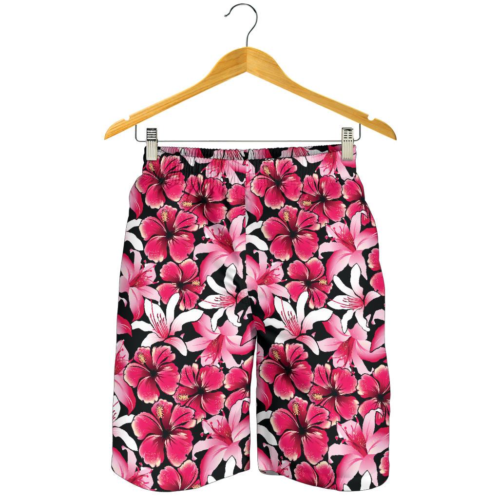Flower Hawaiian Pink Red Hibiscus Print Mens Shorts-JTAMIGO.COM