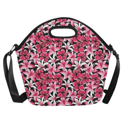 Flower Hawaiian Pink Red Hibiscus Print Neoprene Lunch Bag (Model 1669)(Large)-JTAMIGO.COM