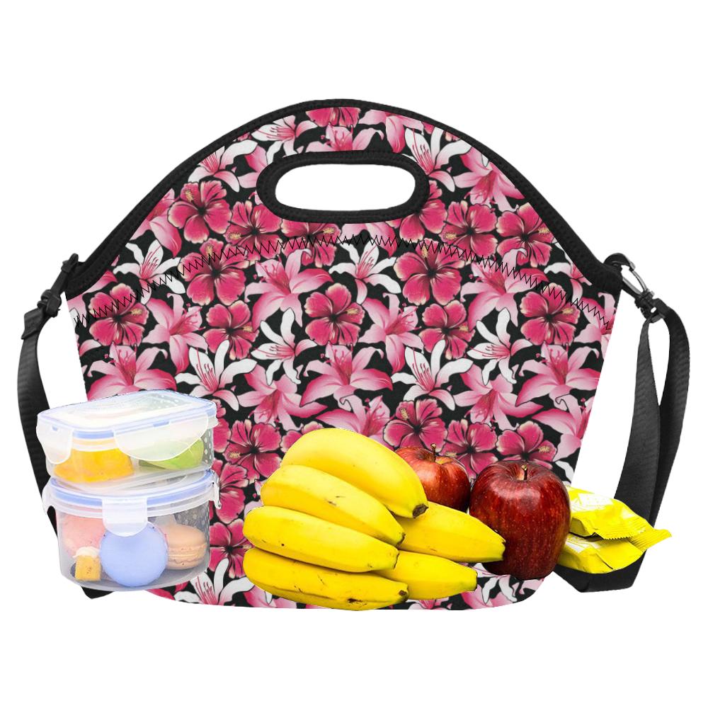 Flower Hawaiian Pink Red Hibiscus Print Neoprene Lunch Bag (Model 1669)(Large)-JTAMIGO.COM