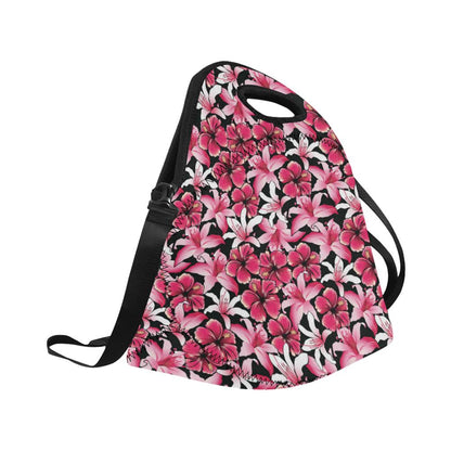 Flower Hawaiian Pink Red Hibiscus Print Neoprene Lunch Bag (Model 1669)(Large)-JTAMIGO.COM
