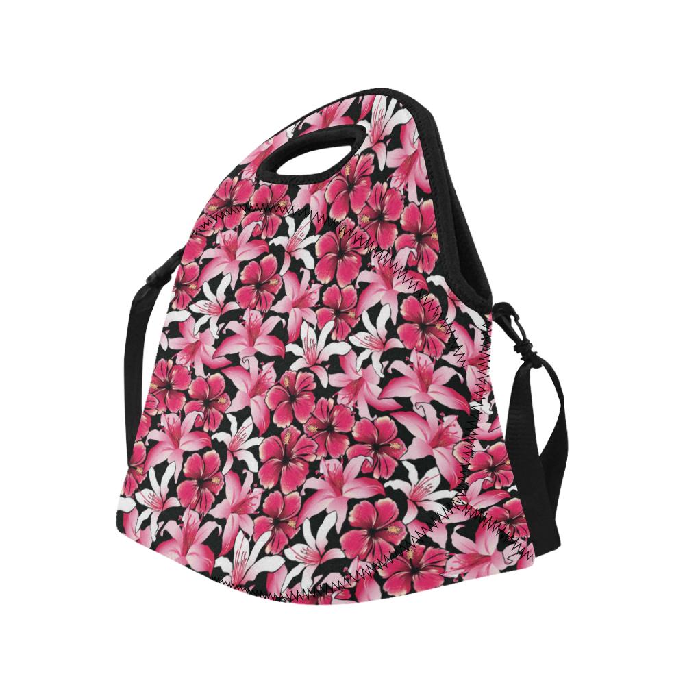 Flower Hawaiian Pink Red Hibiscus Print Neoprene Lunch Bag (Model 1669)(Large)-JTAMIGO.COM