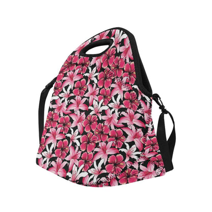 Flower Hawaiian Pink Red Hibiscus Print Neoprene Lunch Bag (Model 1669)(Large)-JTAMIGO.COM