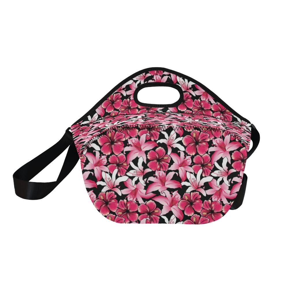 Flower Hawaiian Pink Red Hibiscus Print Neoprene Lunch Bag (Model 1669)(Large)-JTAMIGO.COM