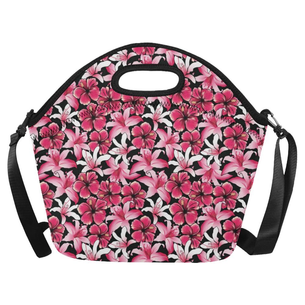 Flower Hawaiian Pink Red Hibiscus Print Neoprene Lunch Bag (Model 1669)(Large)-JTAMIGO.COM