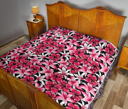 Flower Hawaiian Pink Red Hibiscus Print Premium Quilt-JTAMIGO.COM