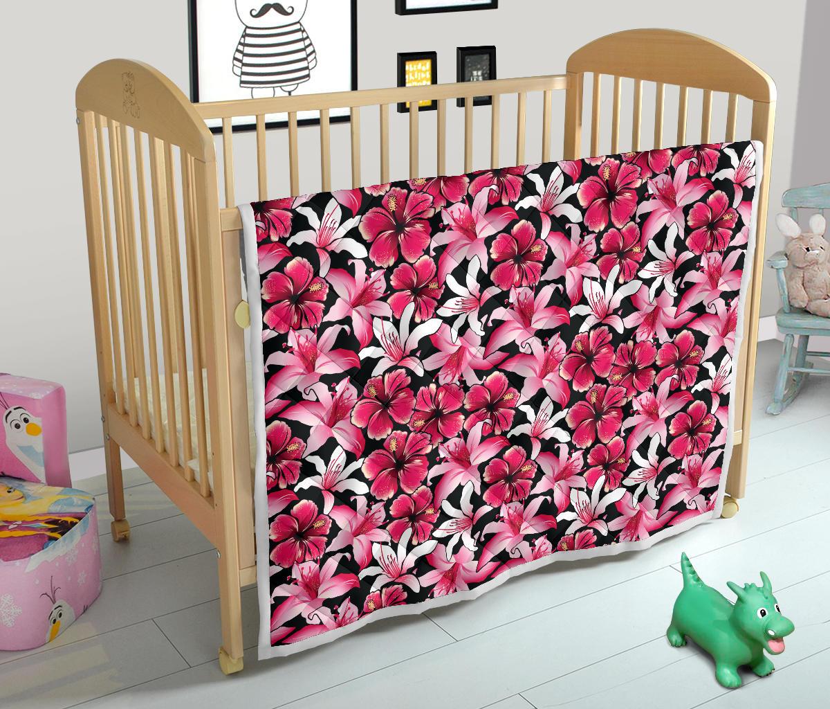 Flower Hawaiian Pink Red Hibiscus Print Premium Quilt-JTAMIGO.COM