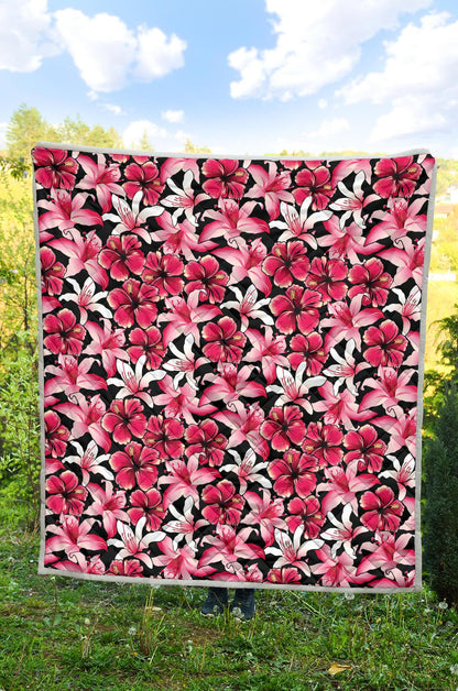 Flower Hawaiian Pink Red Hibiscus Print Premium Quilt-JTAMIGO.COM