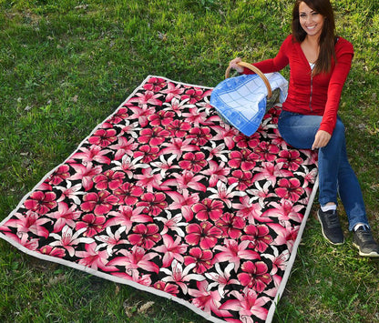 Flower Hawaiian Pink Red Hibiscus Print Premium Quilt-JTAMIGO.COM
