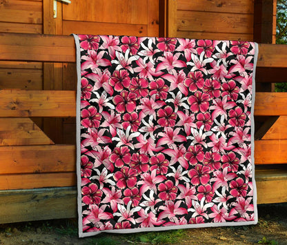 Flower Hawaiian Pink Red Hibiscus Print Premium Quilt-JTAMIGO.COM