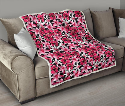 Flower Hawaiian Pink Red Hibiscus Print Premium Quilt-JTAMIGO.COM
