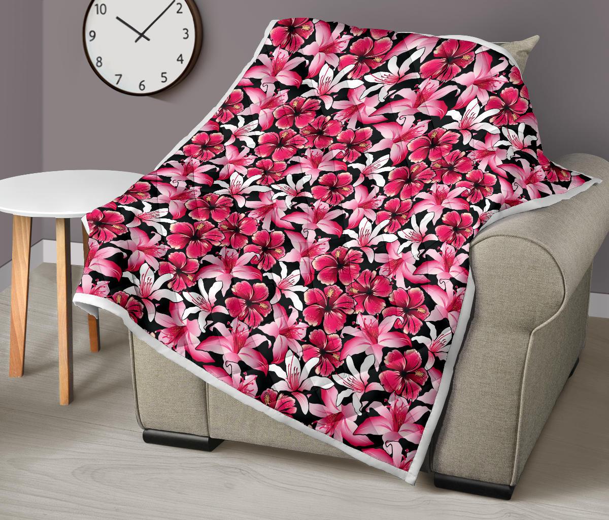 Flower Hawaiian Pink Red Hibiscus Print Premium Quilt-JTAMIGO.COM