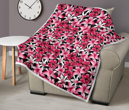 Flower Hawaiian Pink Red Hibiscus Print Premium Quilt-JTAMIGO.COM