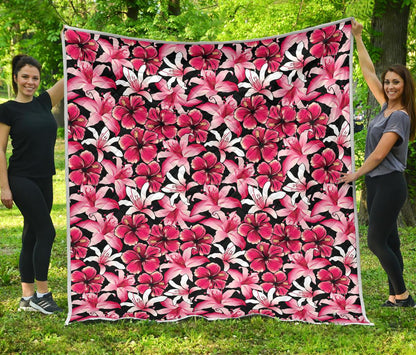 Flower Hawaiian Pink Red Hibiscus Print Premium Quilt-JTAMIGO.COM