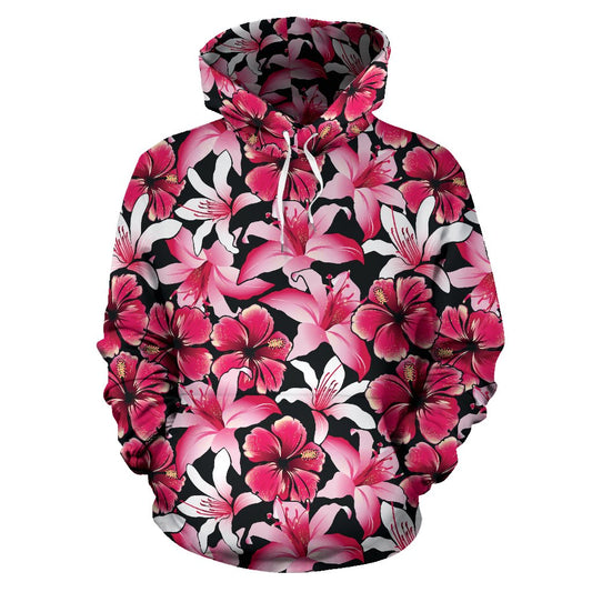 Flower Hawaiian Pink Red Hibiscus Print Pullover Hoodie