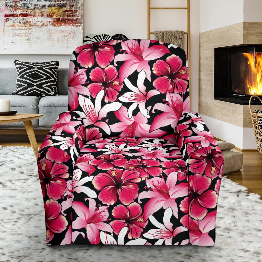 Flower Hawaiian Pink Red Hibiscus Print Single Sofa Slipcover -JTAMIGO.COM