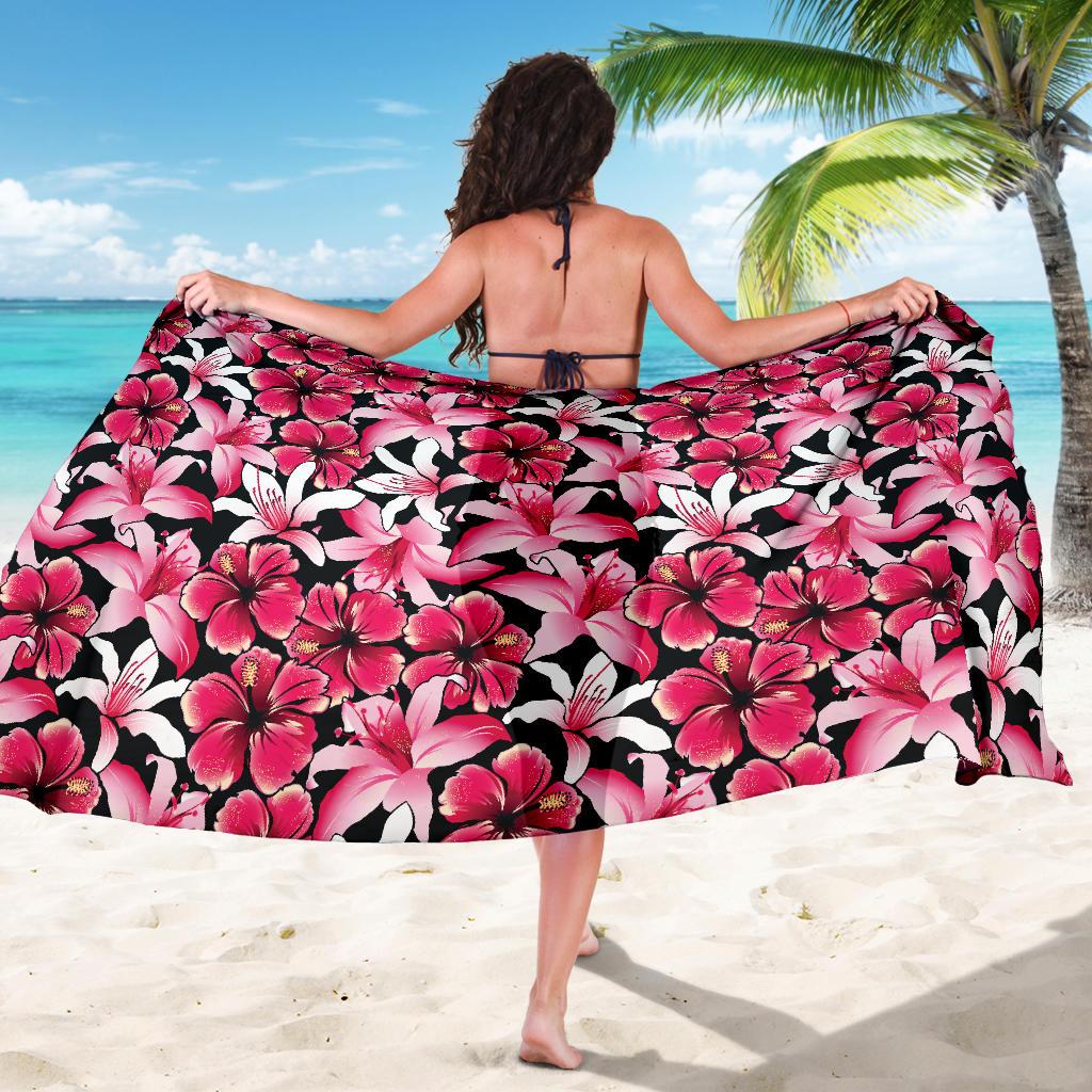 Flower Hawaiian Pink Red Hibiscus Print Sarong Pareo Wrap