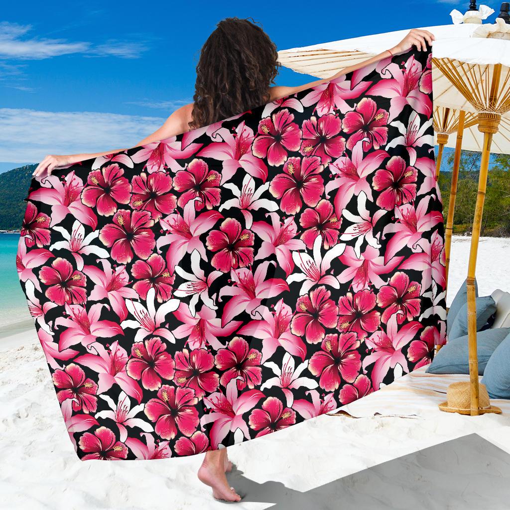 Flower Hawaiian Pink Red Hibiscus Print Sarong Pareo Wrap