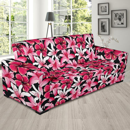 Flower Hawaiian Pink Red Hibiscus Print Sofa Slipcover-JTAMIGO.COM