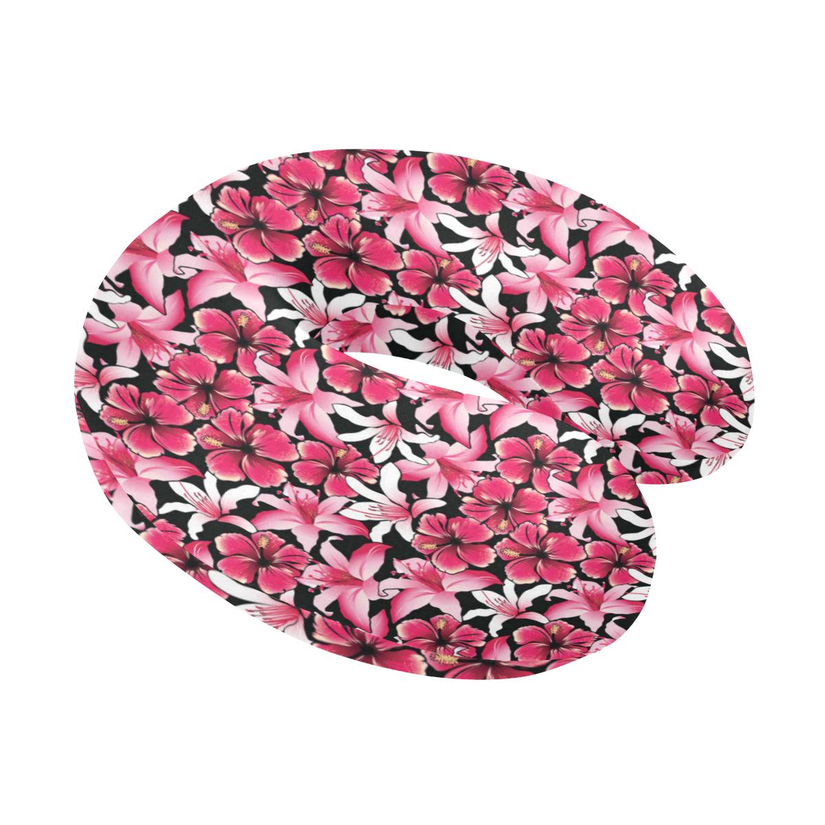 Flower Hawaiian Pink Red Hibiscus Print U-Shaped Travel Neck Pillow-JTAMIGO.COM