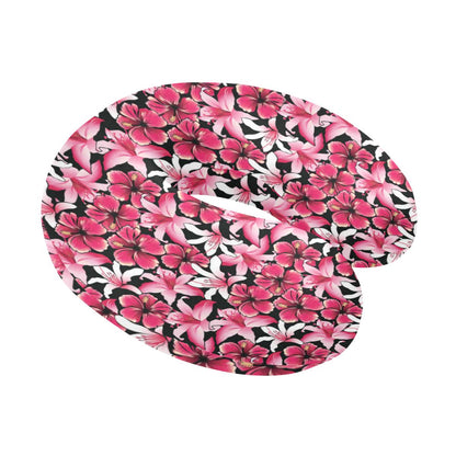 Flower Hawaiian Pink Red Hibiscus Print U-Shaped Travel Neck Pillow-JTAMIGO.COM
