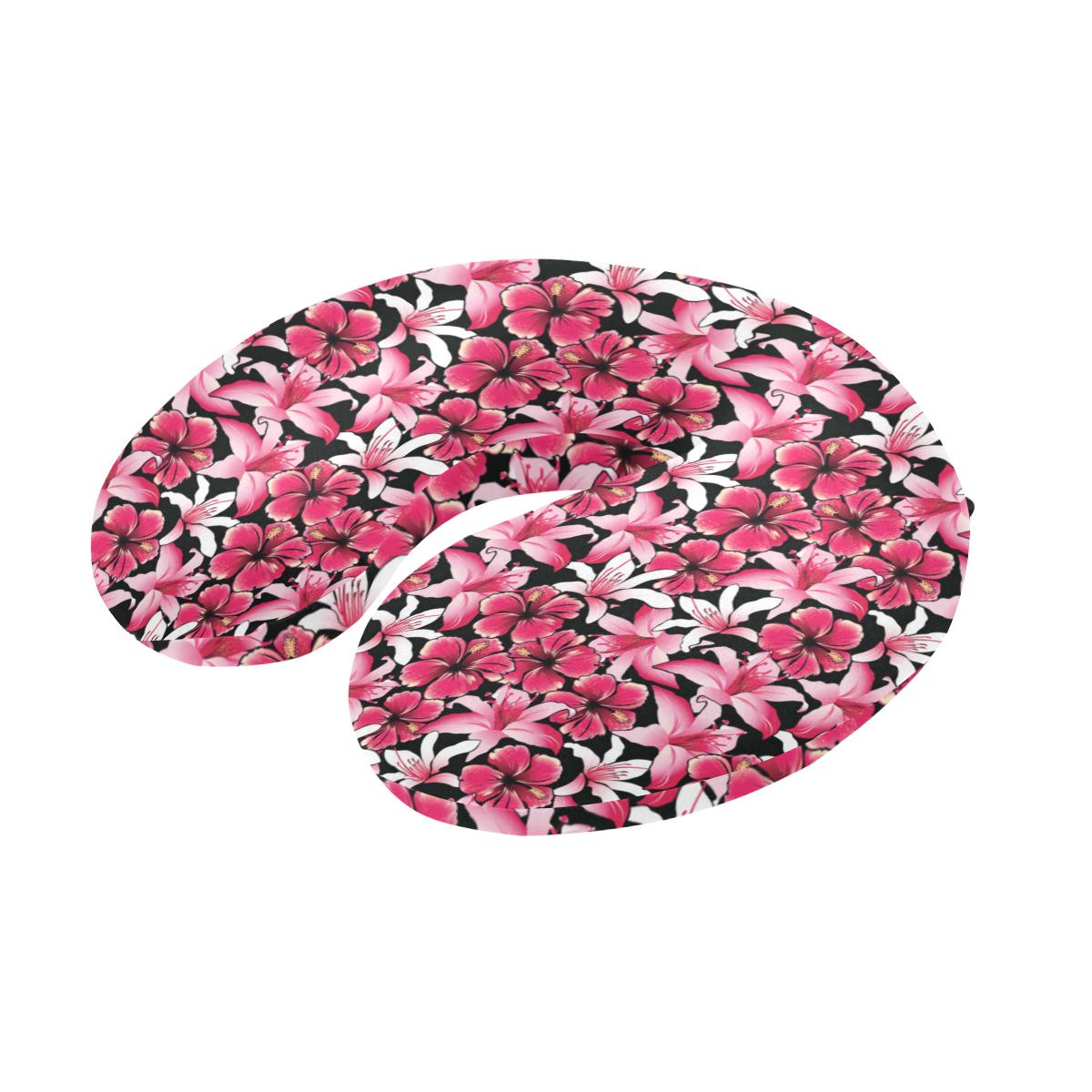 Flower Hawaiian Pink Red Hibiscus Print U-Shaped Travel Neck Pillow-JTAMIGO.COM