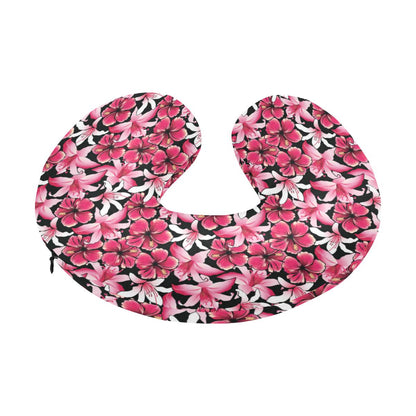 Flower Hawaiian Pink Red Hibiscus Print U-Shaped Travel Neck Pillow-JTAMIGO.COM