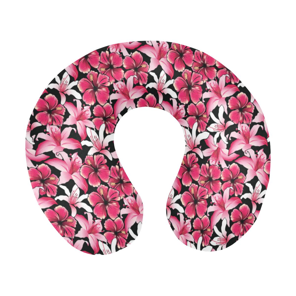 Flower Hawaiian Pink Red Hibiscus Print U-Shaped Travel Neck Pillow-JTAMIGO.COM