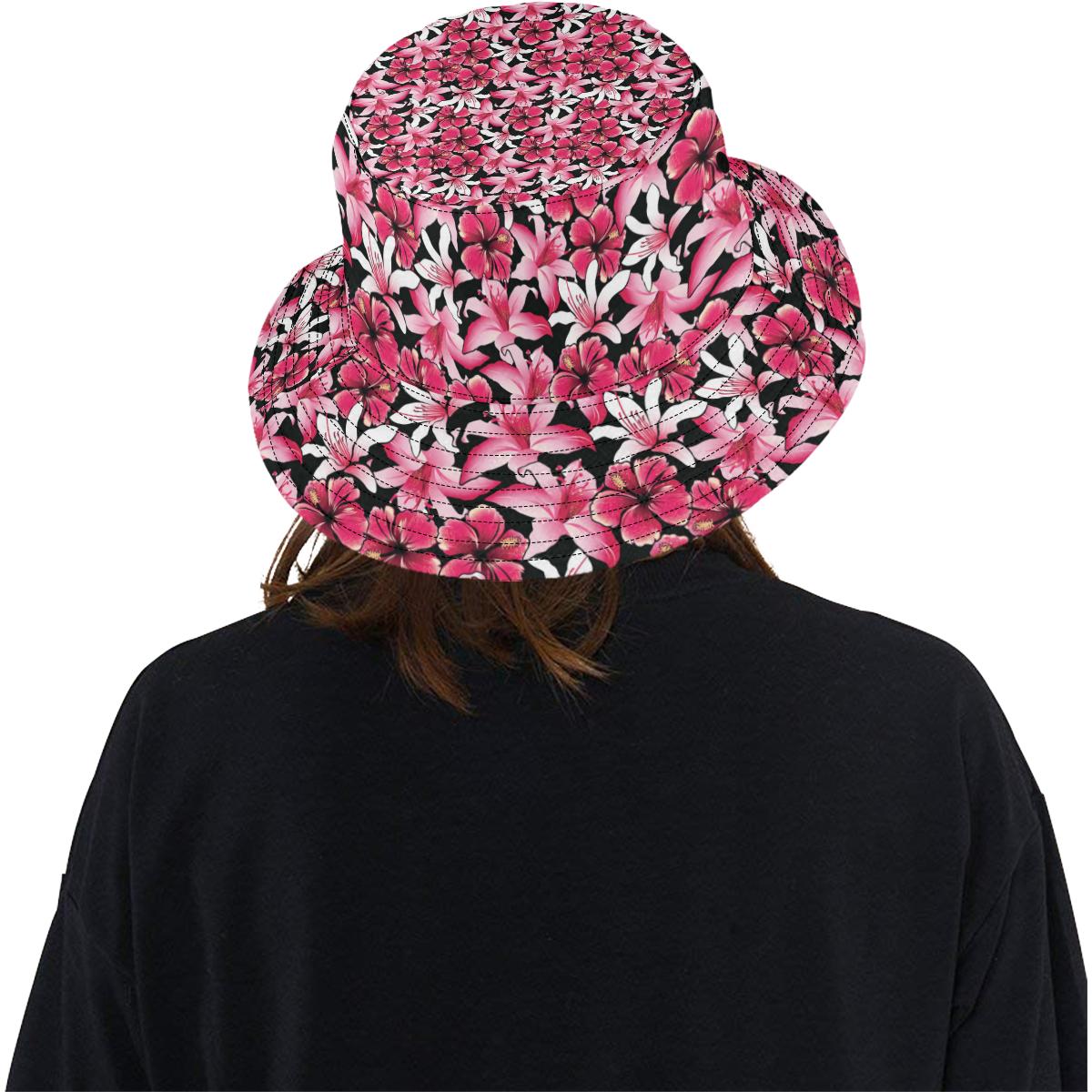 Flower Hawaiian Pink Red Hibiscus Print Unisex Bucket Hat