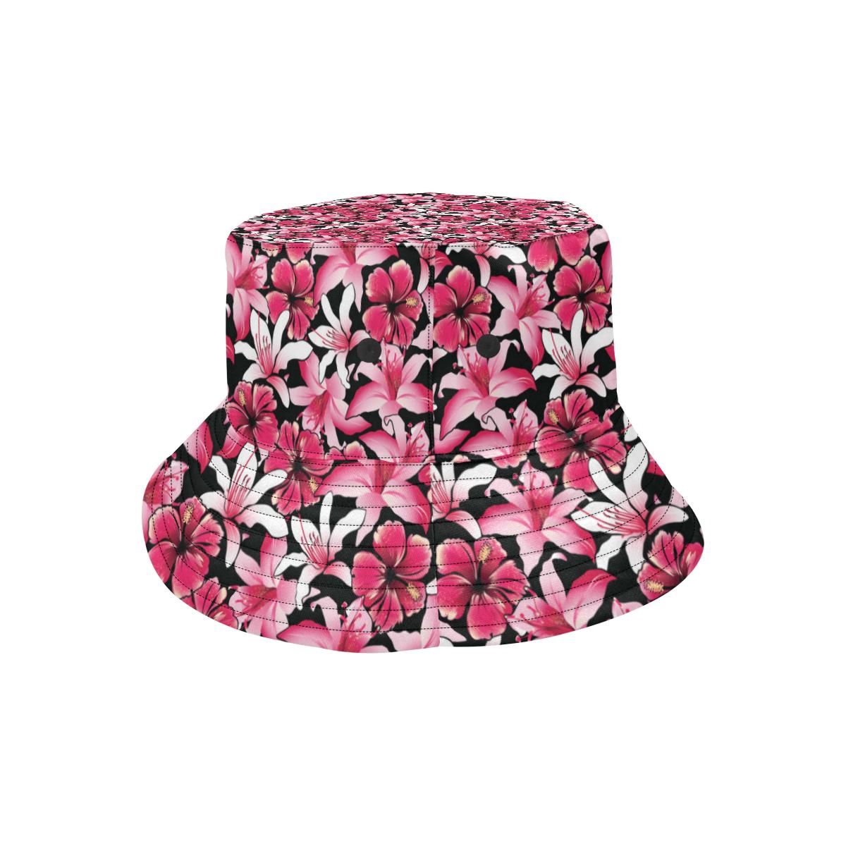 Flower Hawaiian Pink Red Hibiscus Print Unisex Bucket Hat