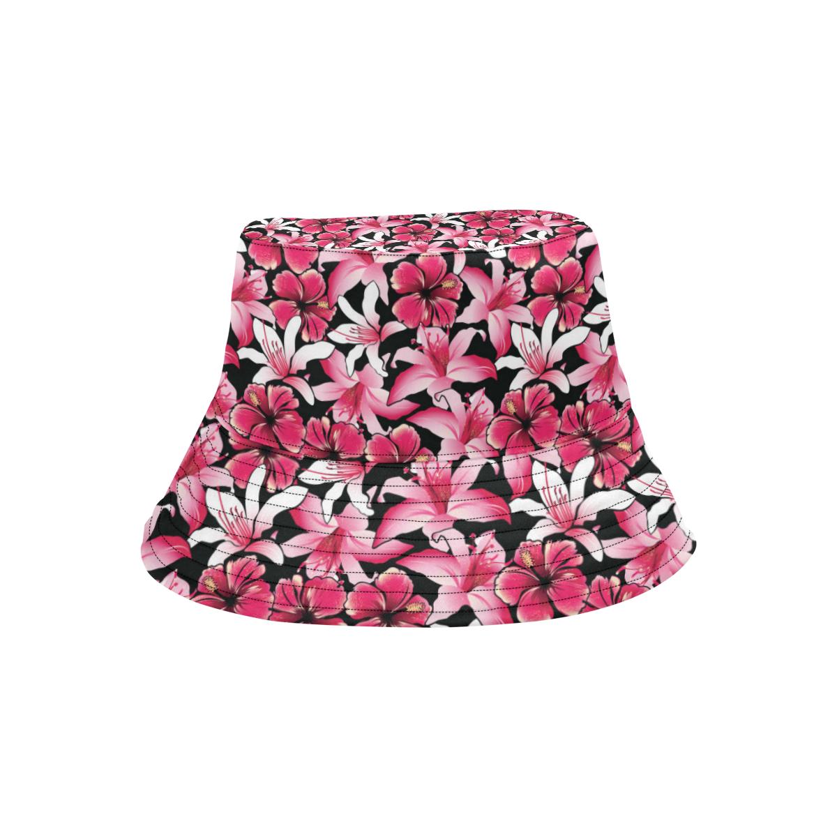 Flower Hawaiian Pink Red Hibiscus Print Unisex Bucket Hat